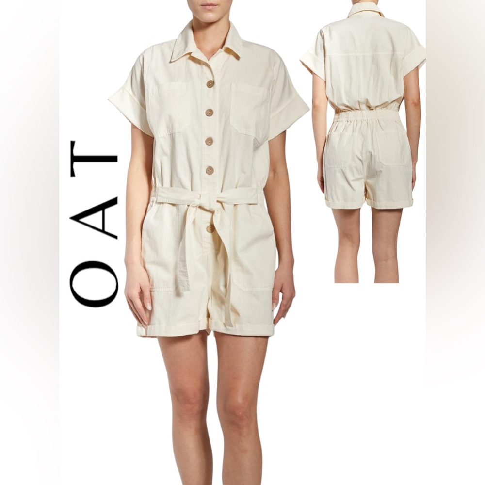 O A T NEW YORK Luxury Clothing Womens Cargo Rompers with Front Button and Chest